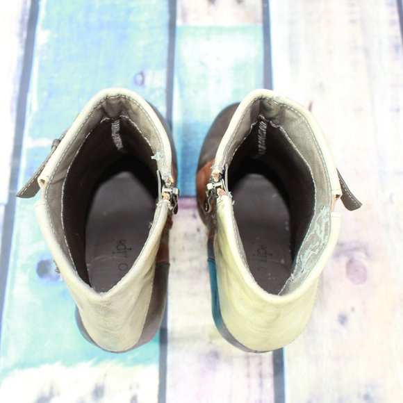 Two Lips Brown Leather Strappy Foldover Flatform Heeled Booties Size 9 - Picture 6 of 10